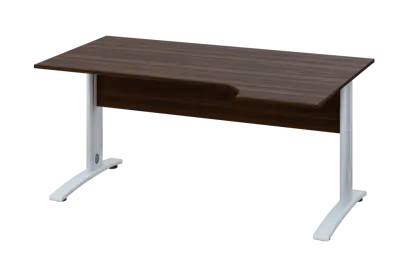 ERK 28 - 164 stůl kancelářský, rohový, pravý, kovová podnož bílá, deska 25 mm, široký 1600 mm, ořech královský